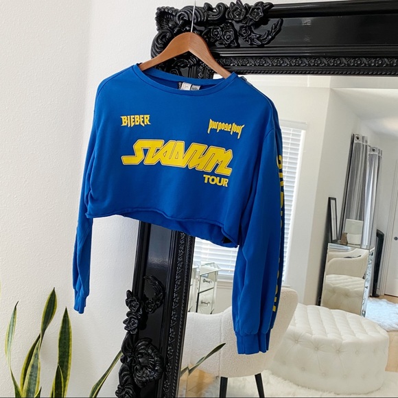H&M Tops - H&M | Women’s Justin Bieber Stadium Tour Cropped Blue Long Sleeve Shirt